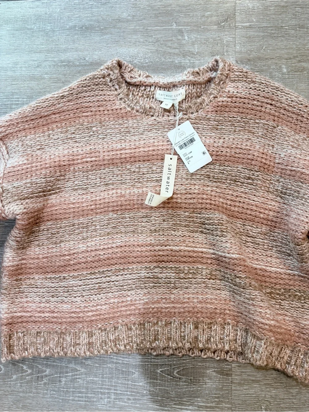 saltwater LUXE Blush Pink Striped Crewneck Sweater